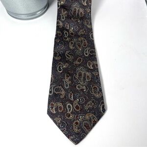 Dior Men’s Paisley Silk Neck Tie Dark Gray with Tan,‎ Burgundy Paisleys